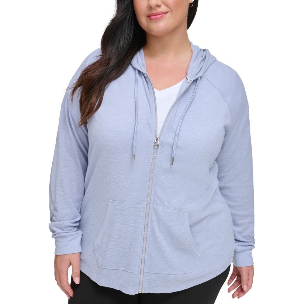 Calvin Klein Performance Ruched-Sleeve Zip Hoodie Blue Size 3X 1566